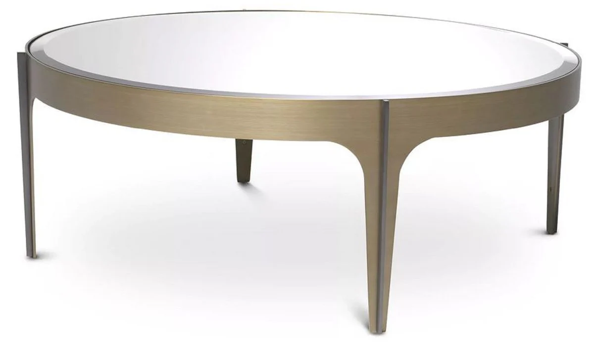 Luxury coffee table brass / bronze Ø 94 x H. 34.5 cm - Round stainless steel living room table with mirror glass table top - Luxury living room furniture
