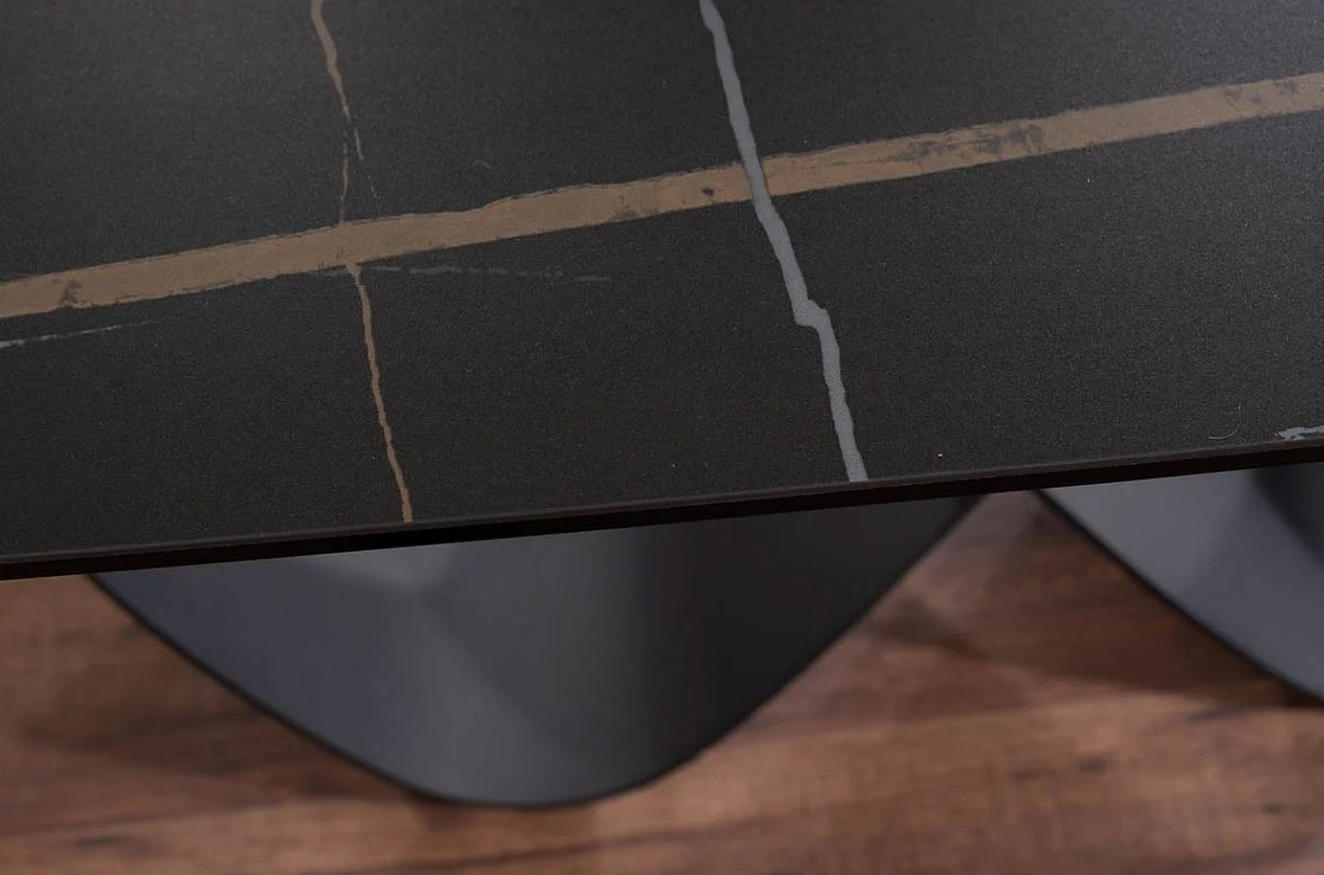 Luxury dining table black / matt black 160-240 x 95 x H. 76 cm - Extendable kitchen table with tempered glass ceramic table top - Dining room furniture - Luxury furniture