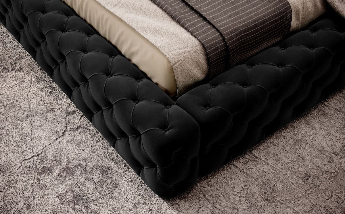 Luxury Chesterfield Velvet Double Bed with Black Mattress - Various Sizes