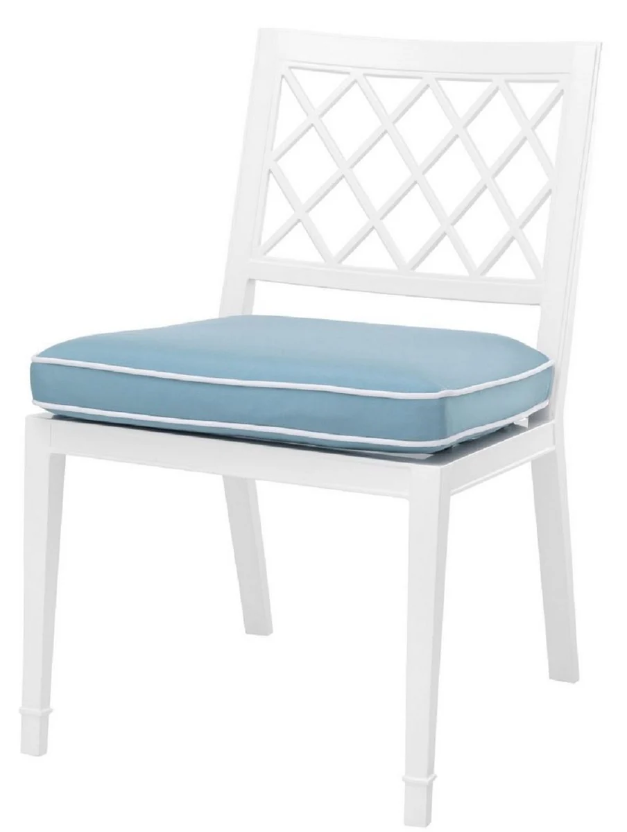 Luxury dining room chair white / light blue 53 x 66 x H. 87 cm - aluminum kitchen chair with cushion - dining room furniture