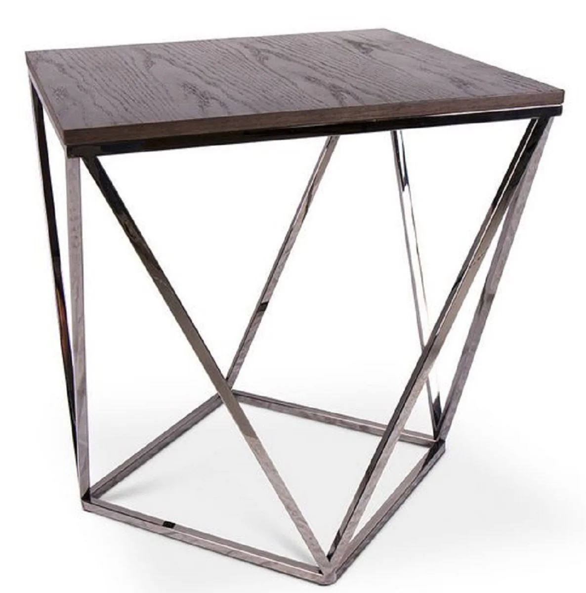 Designer side table brown / silver 57 x 57 x H. 60 cm - table with stained oak veneer top - living room furniture - luxury quality