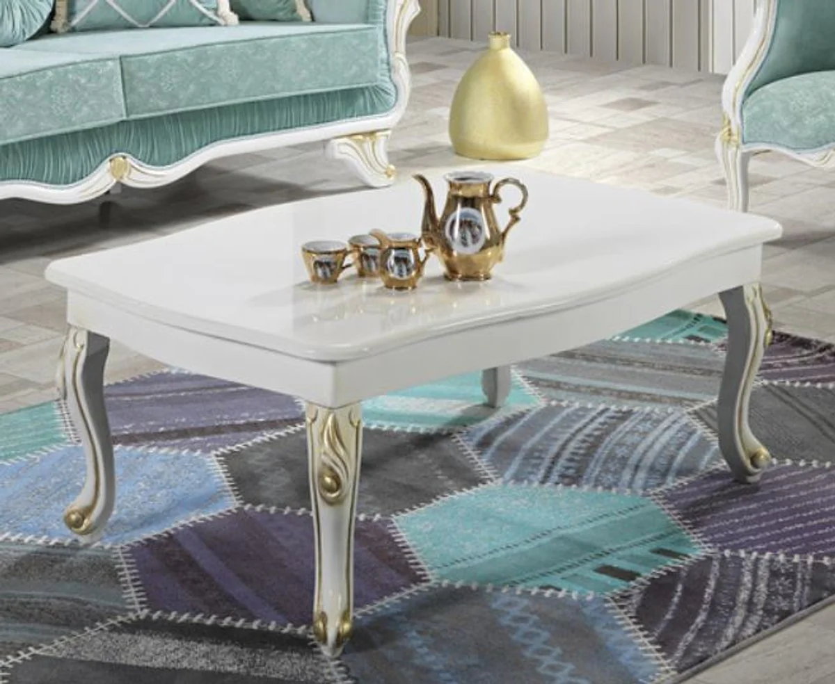 Baroque coffee table white / gold 105 x 74 x H. 46 cm - Rectangular living room table in baroque style - Baroque furniture