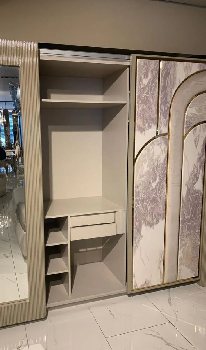 Luxury Art Deco bedroom wardrobe gray / white / gold 270 x H. 230 cm - Mirrored wardrobe with 3 sliding doors - Art Deco bedroom & hotel furniture - Luxury collection