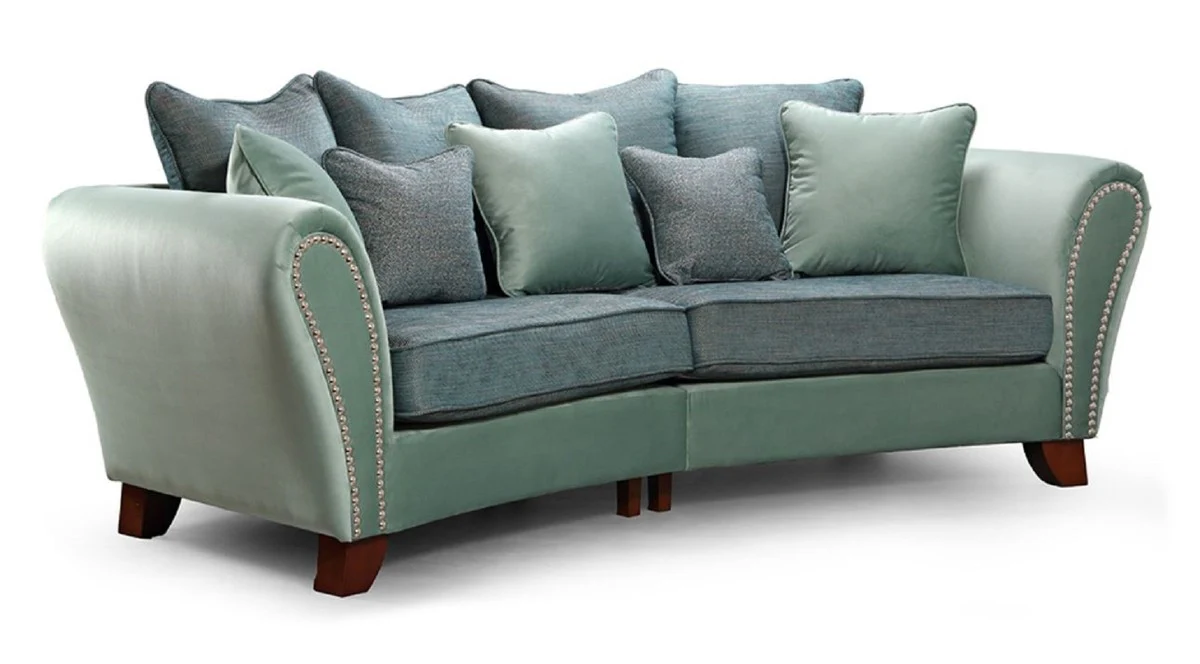 Luxury 2-seater sofa green / blue / dark brown 250 x 120 x H. 100 cm - Curved living room sofa - Luxury living room furniture