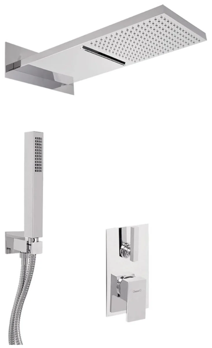 Luxury shower set, concealed single lever shower mixer, concealed shower set, overhead shower with waterfall jet / rain jet, silver - luxury bathroom shower set