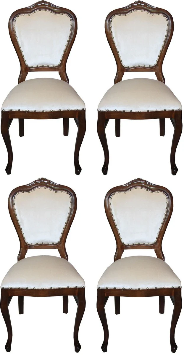 Luxury Baroque dining room set cream / brown 45 x 46 x H. 99 cm - 4 handmade dining chairs - Baroque dining room furniture