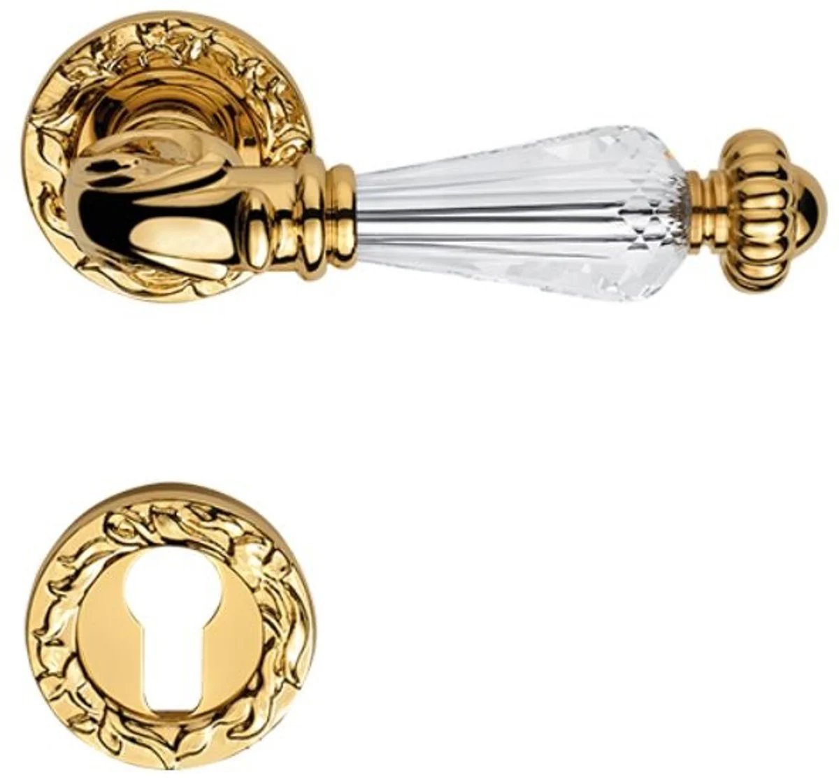 Luxury baroque brass door handle with Swarovski crystal glass gold 13.7 x H. 5.3 cm - luxury collection
