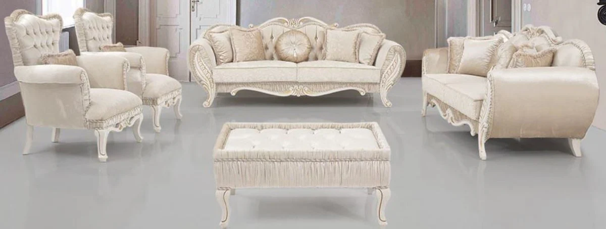 Luxus Barock Wohnzimmer Set Beige / Creme / Gold - 2 Sofas & 2 Sessel & 1 Beistelltisch - Wohnzimmer Möbel im Barockstil - Edel & Prunkvoll