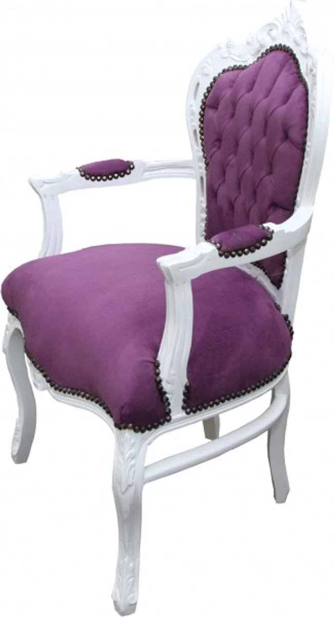 Baroque dining room chair with armrests purple / white