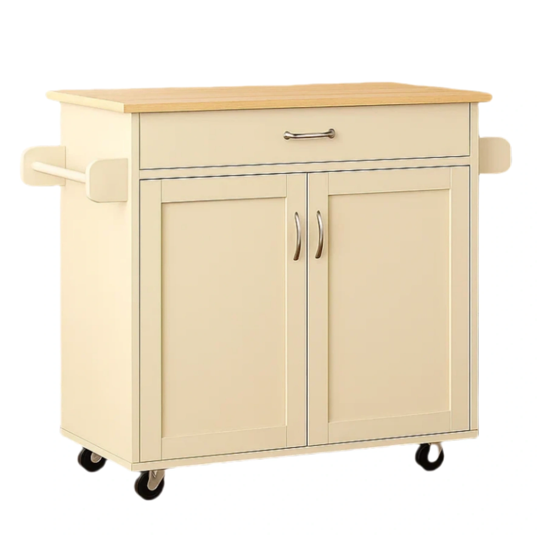 Kücheninsel mit Rollen, aus Holz und MDF, cremefarben, mit einer Schublade und zwei Türen, Maße 80 x 45 x 85 cm, für die Küchenaufbewahrung. - 8wKmCVsAyIYR