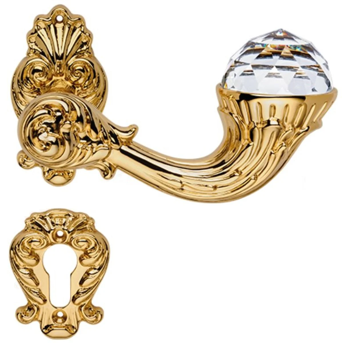 Luxury Art Nouveau door handle / door handle set with Swarovski crystal glass gold 14.8 x H. 8.2 cm - luxury quality made in Italy
