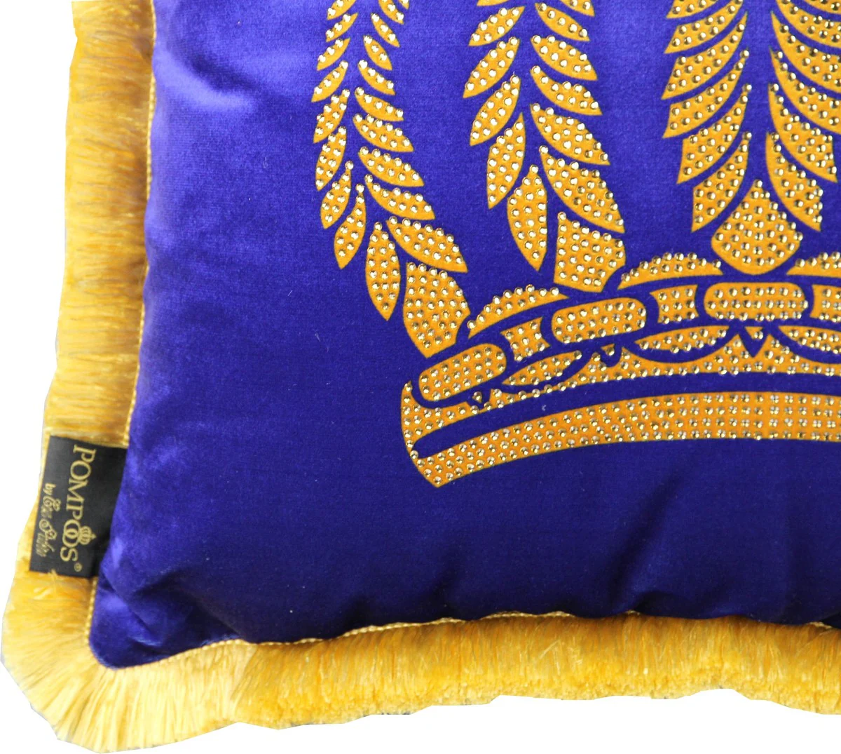Harald Glööckler luxury decorative cushion Pompöös by blue / gold crown with rhinestones - Glööckler cushion