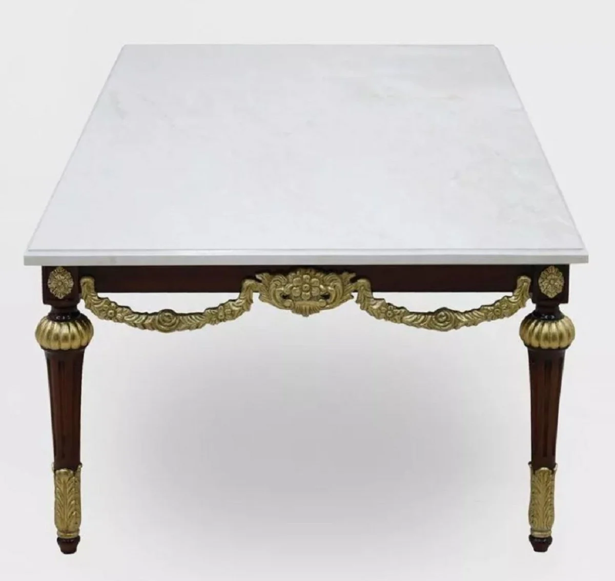 Luxury baroque coffee table with marble top white / dark brown / gold - rectangular living room table in baroque style - baroque furniture - noble & magnificent