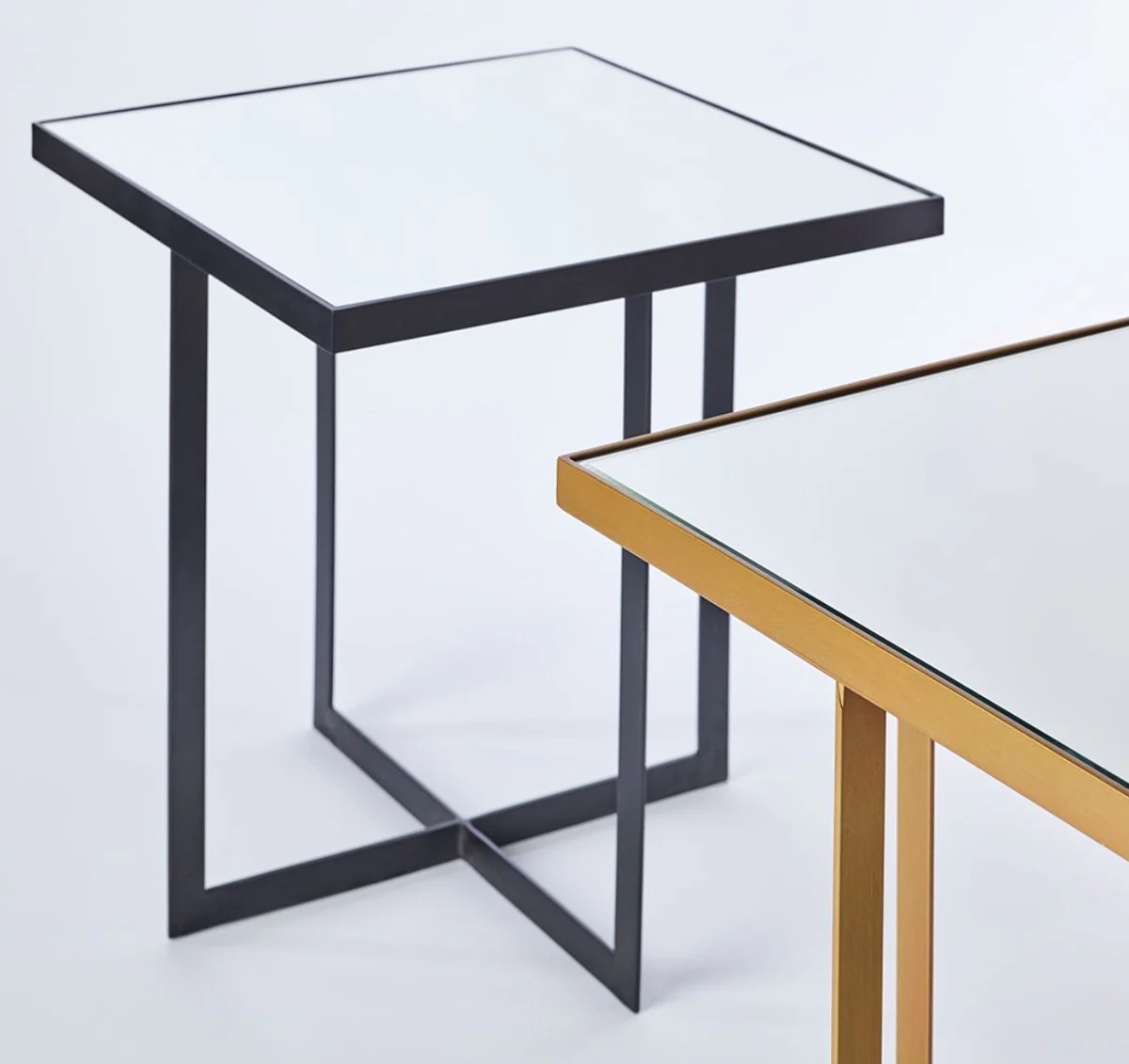 Luxury side table black 51 x 51 x H. 55 cm - metal table with mirror glass table top - luxury furniture