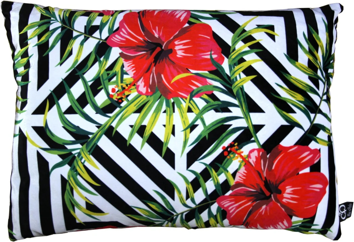 Luxus Deko Kissen Pittsburgh Flowers Mehrfarbig 35 x 55 cm - Feinster Samtstoff - Wohnzimmer Kissen