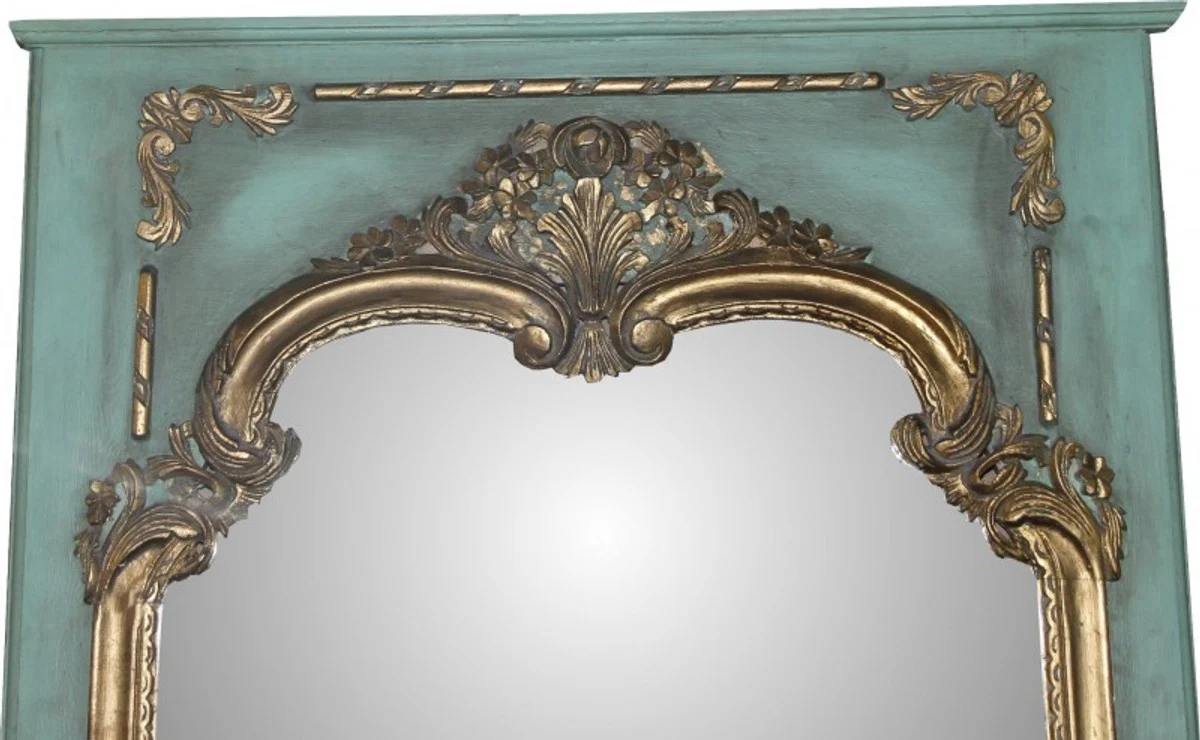 Baroque wall mirror in petrol green/gold W 105 cm, H 192 cm, antique look - noble & magnificent