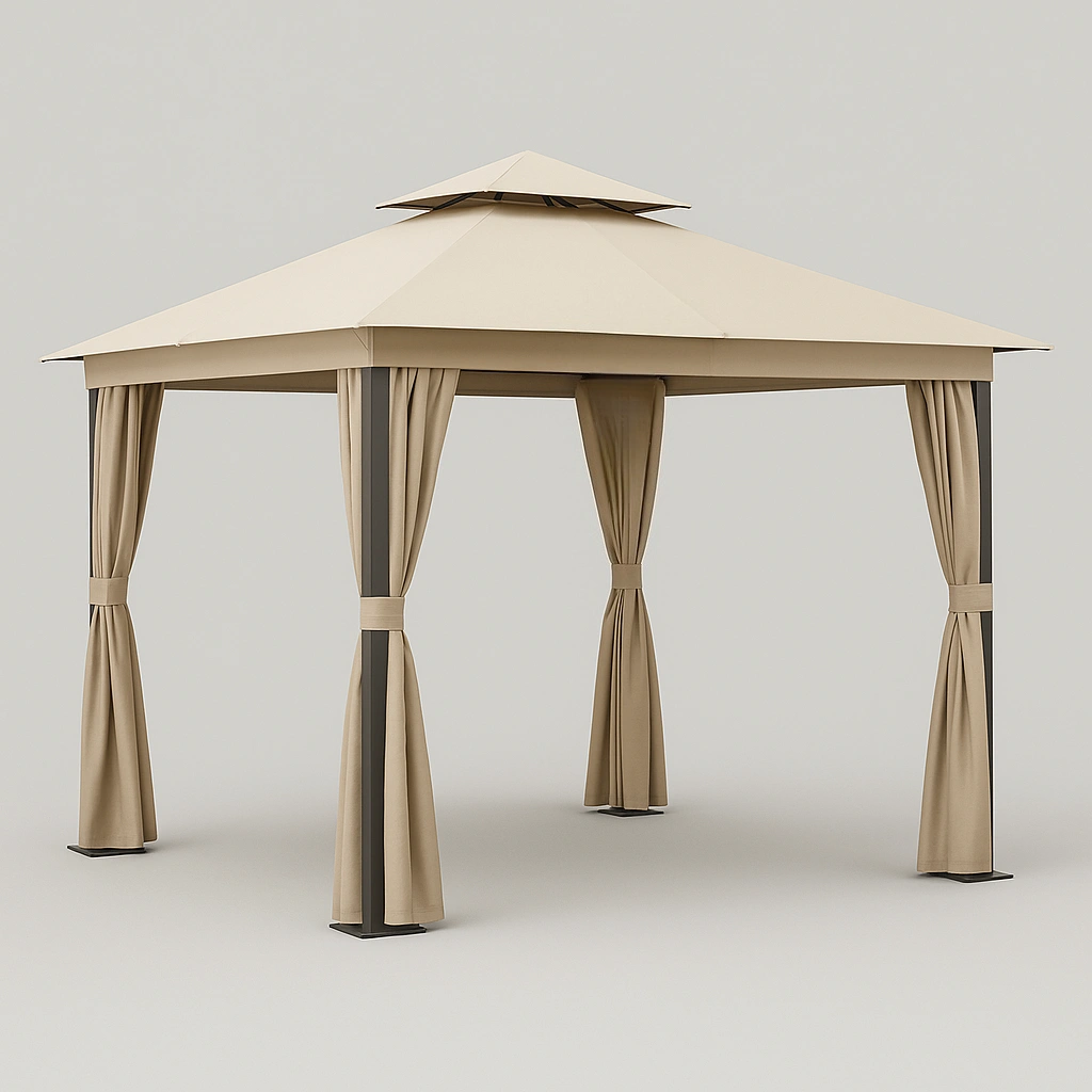 Gartenpergola mit Metallrahmen und beigefarbenem Stoffbezug, 300 x 300 x 280 cm