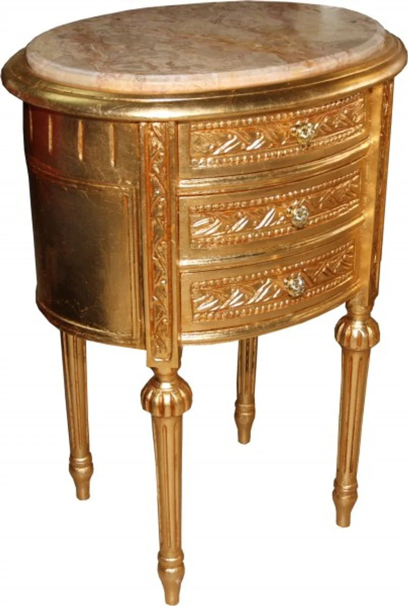 Baroque chest of drawers gold with marble top H 70 cm, W 52 cm - bedside table console