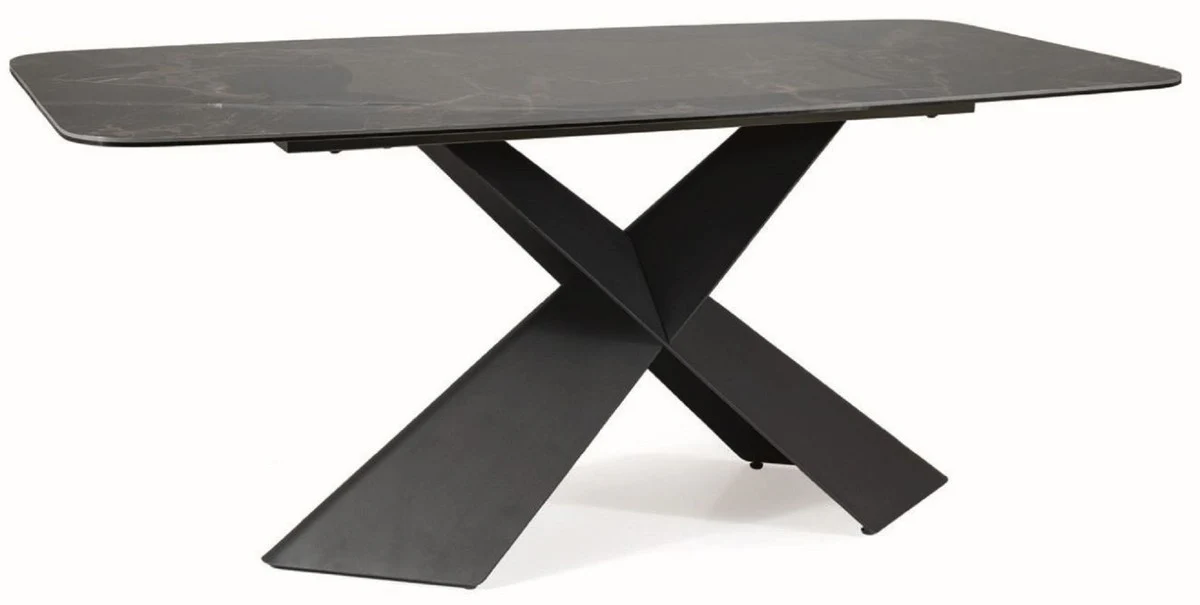 Luxury dining table with tempered glass ceramic table top black-brown / matt black 180 x 95 x H. 76 cm - Luxury kitchen table - Dining room furniture - Luxury furniture