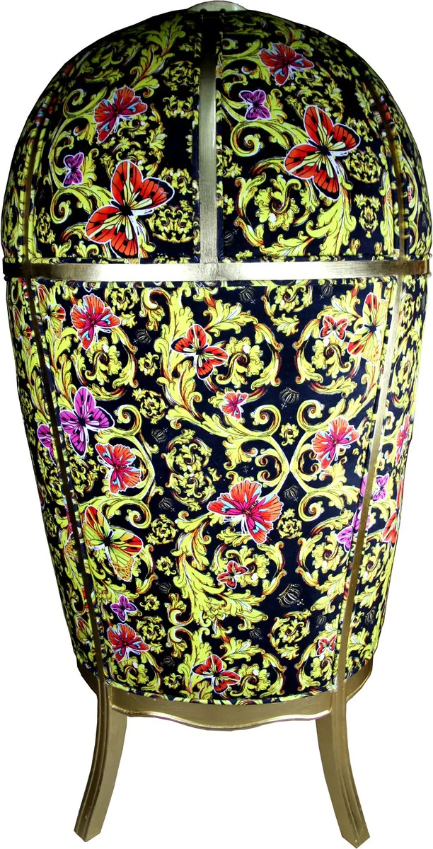 Pompöös by Luxury Balloon Baroque Armchair Black / Gold / Butterfly & Flower Design with Glittering Crown - Pompööser Baroque Armchair designed by Harald Glööckler