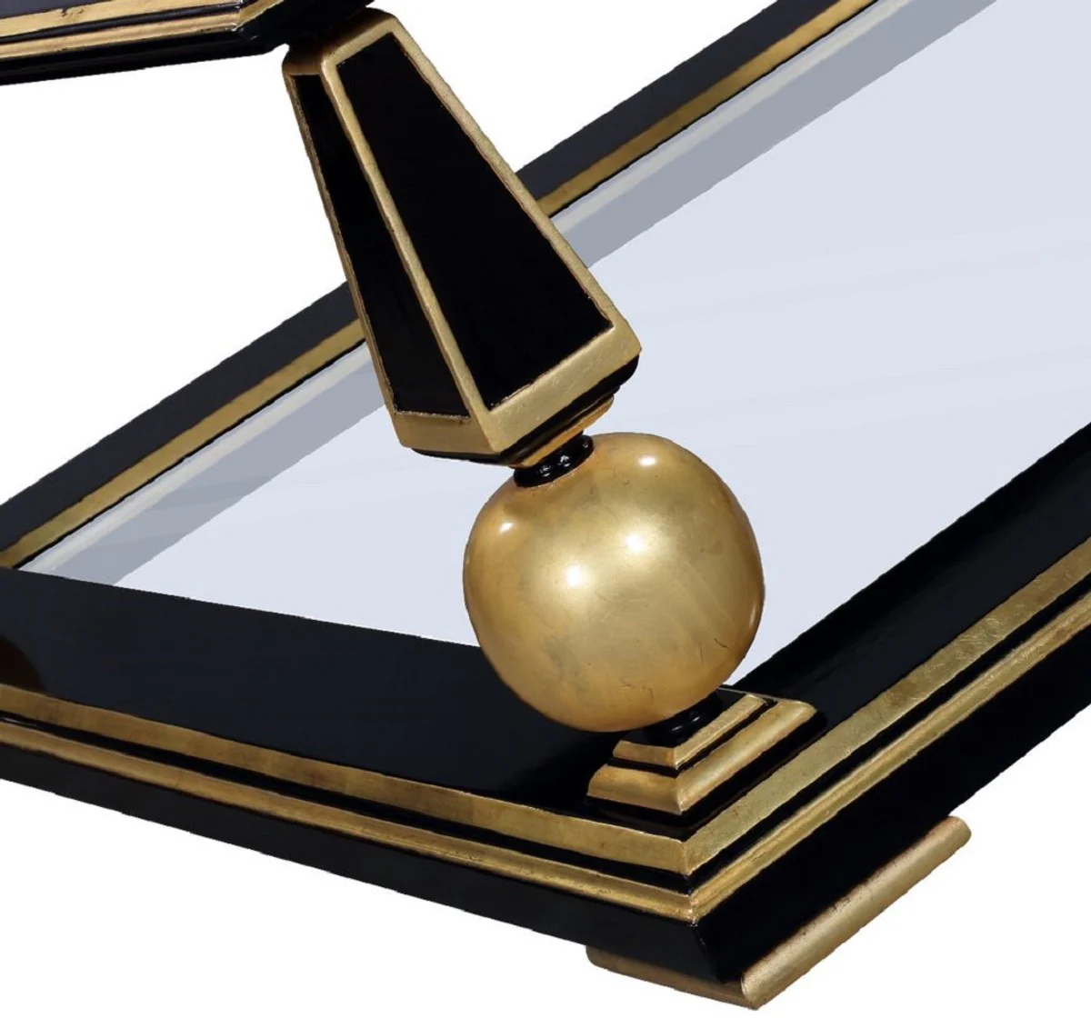 Luxury Art Deco coffee table black / gold 113 x 113 x H. 47 cm - Magnificent solid wood living room table with glass tops - Art Deco living room furniture