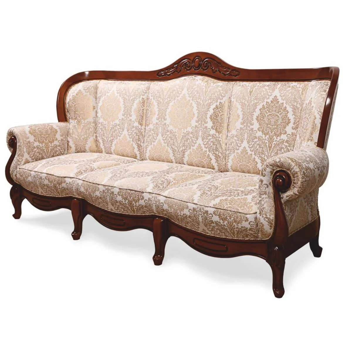 Luxury Baroque Sofa White / Gold / Dark Brown 240 cm - Baroque style living room furniture