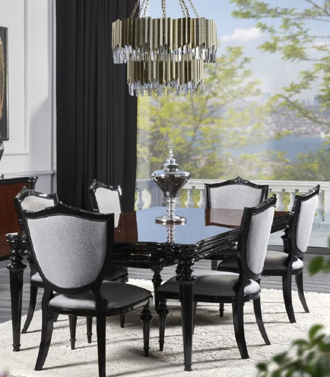 Luxury Baroque Dining Room Chair Silver Gray / Black H. 125 cm - Baroque Dining Room Furniture