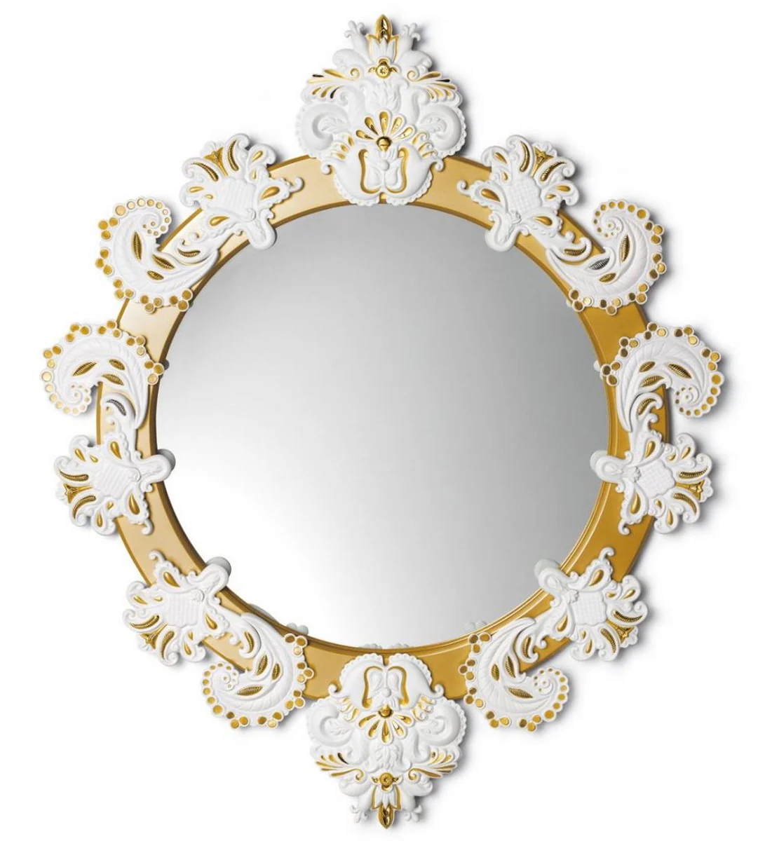 Designer wall mirror gold / white 72 x H. 90 cm - luxury mirror with handmade porcelain decoration made from the finest Spanish porcelain