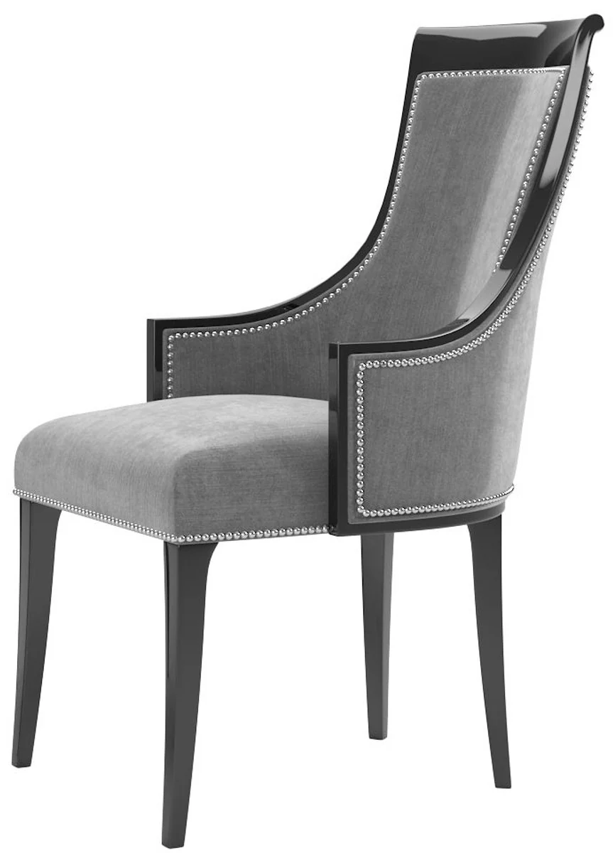 Luxury Art Deco dining room chair set gray / black / silver 50 x 50 x H. 110 cm - Noble kitchen chairs set of 6 - Art Deco dining room furniture