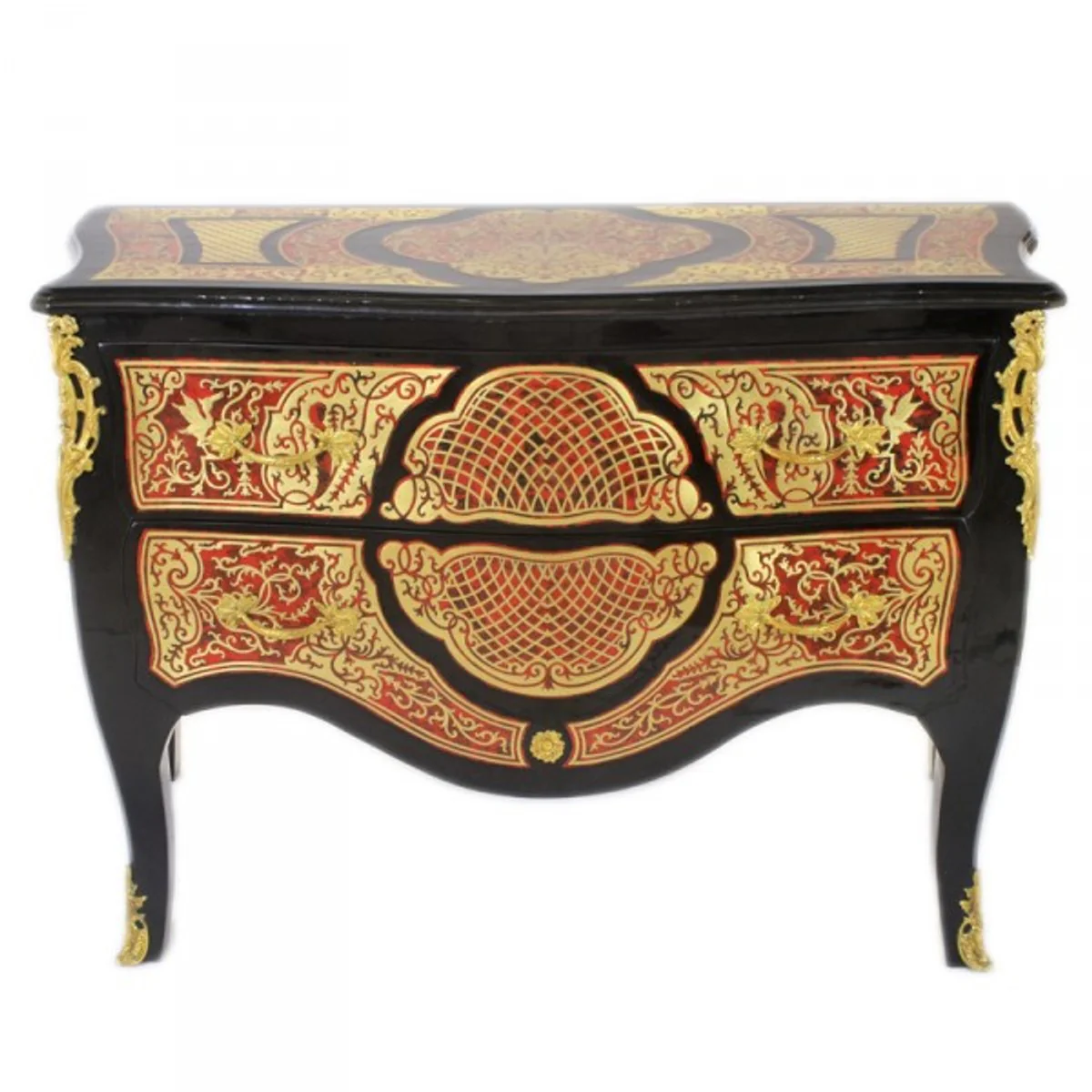 Baroque Boulle chest of drawers black / gold / red 130cm - furniture cabinet sideboard