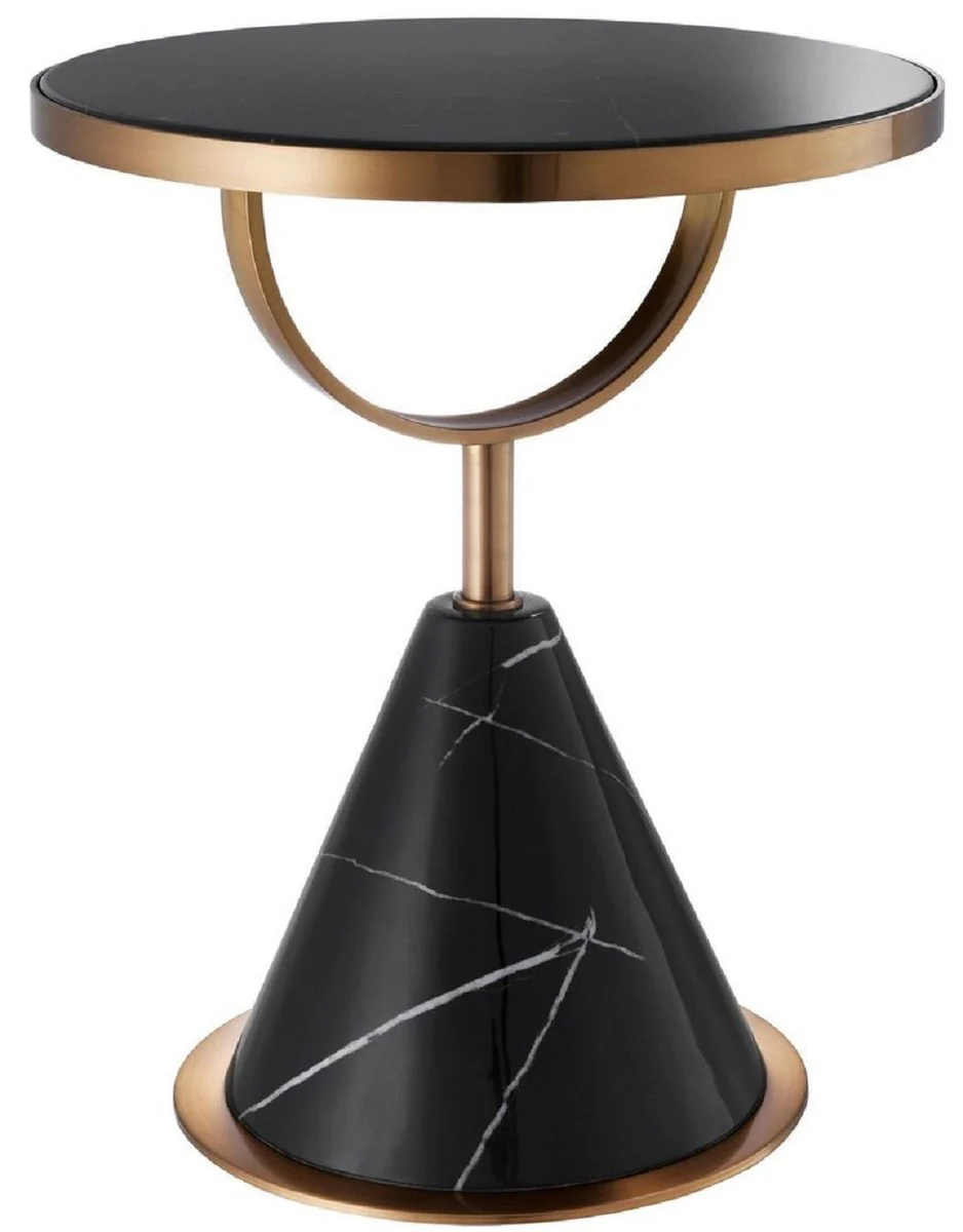 Luxury stainless steel side table with artificial marble black / copper color Ø 49.5 x H. 60.5 cm - living room furniture