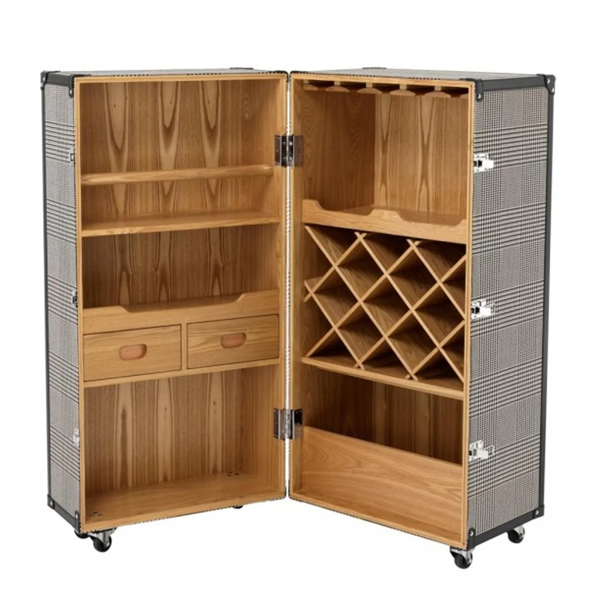 Luxury bar cabinet in vintage suitcase design black / white - chest of drawers - Art Deco Baroque Art Nouveau suitcase cabinet - luxury hotel bar trolley