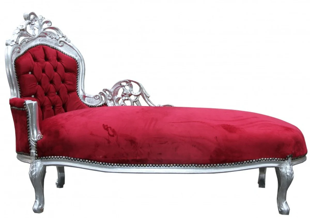 Baroque chaise longue King Bordeaux red/silver with bling bling glitter stones
