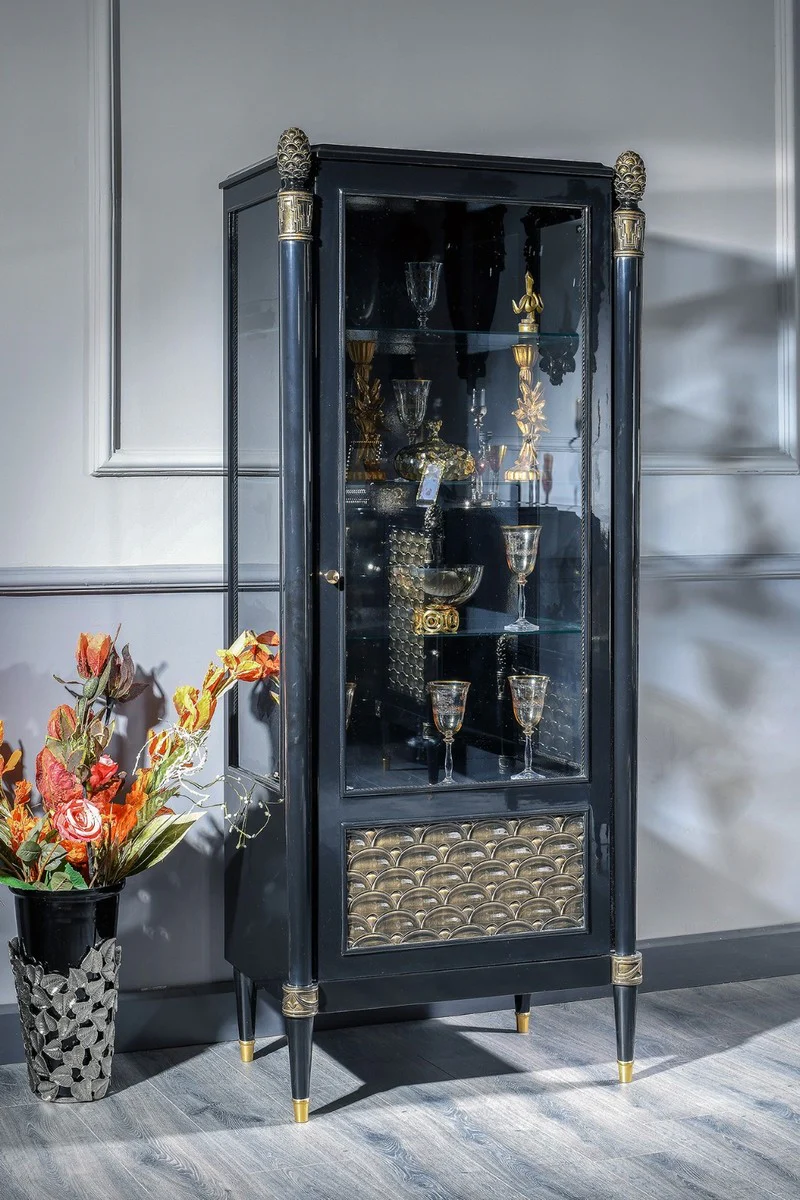 Luxury baroque display cabinet black / gold - magnificent solid wood display cabinet with glass door - luxury furniture in baroque style - baroque furniture - noble & magnificent