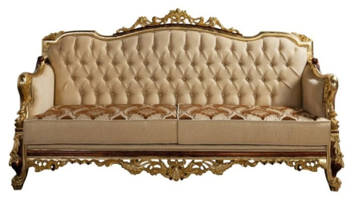 Luxury Baroque Sofa Beige / Brown / Gold - Magnificent Living Room Sofa with Pattern - Baroque Living Room Furniture