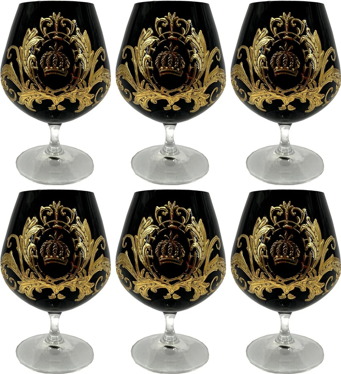 Pompöös by Luxus Cognac Glass Set Black / Gold Ø 9 x H. 14.5 cm - Cognac glasses with 24 carat gold plating - Pompöös glasses designed by Harald Glööckler