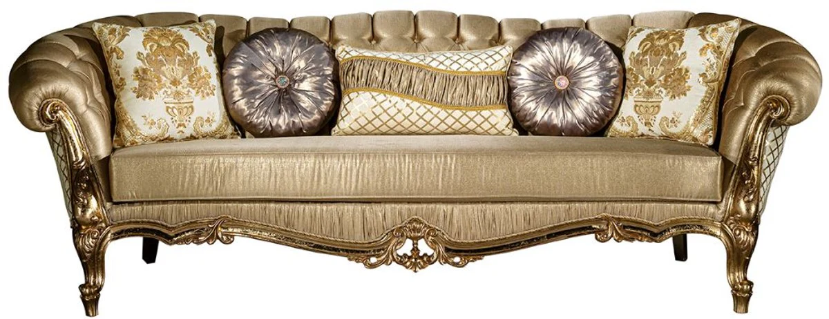 Luxury baroque sofa gold / white 268 x 110 x H. 87 cm - Magnificent living room sofa with decorative pillows - Living room furniture in the baroque style