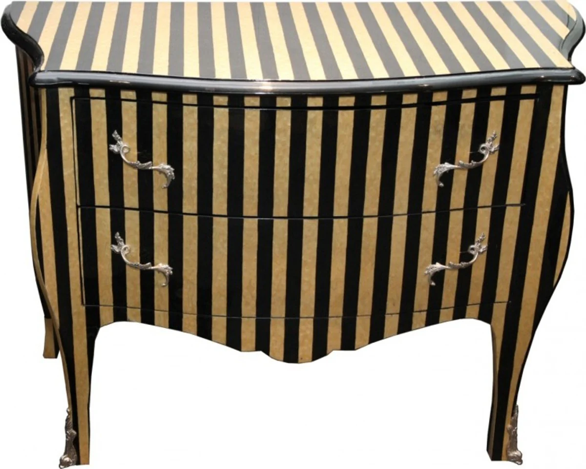 Baroque chest of drawers stripes wood veneer / black - luxury version - handmade from solid wood