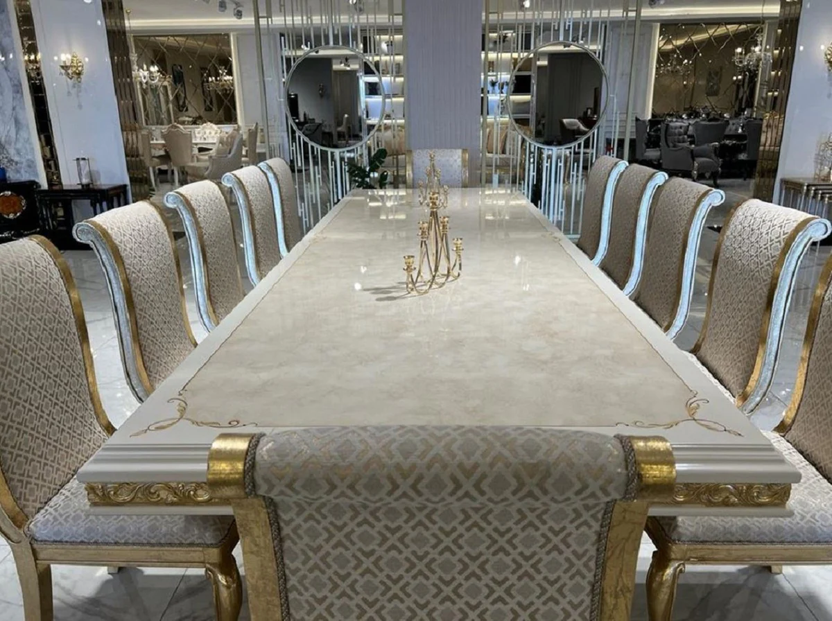 Luxury Baroque Dining Room Chair Set Gold Pattern / Antique Gold - Handmade Kitchen Chairs Set of 6 - Magnificent Baroque Dining Room Furniture