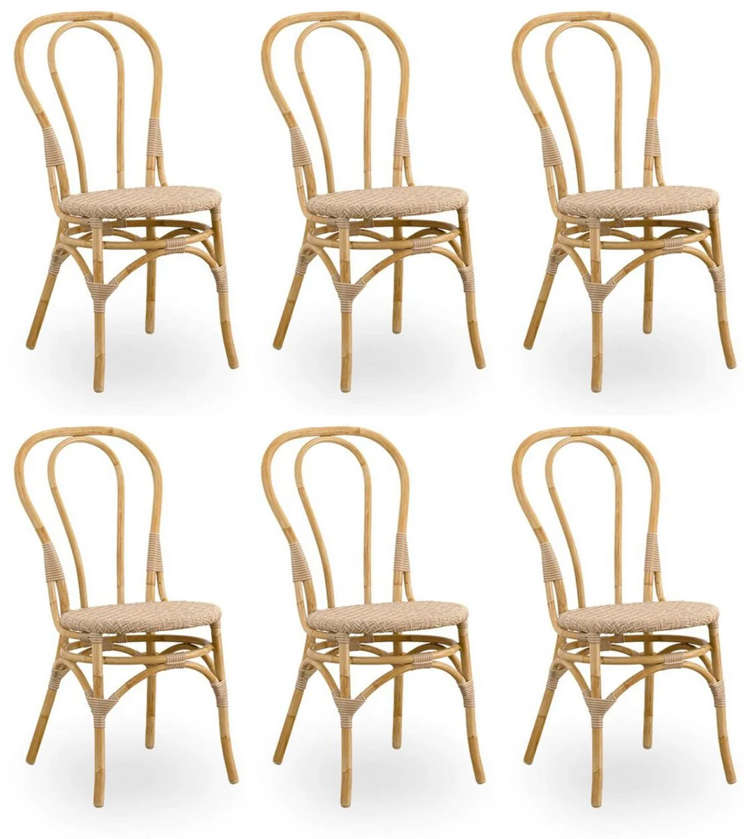 Luxury garden chair set of 6 natural colors 45 x 56 x H. 88 cm - modern rattan garden and patio furniture - luxury quality