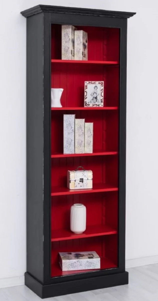 Country house style solid wood bookcase black / red H. 210 cm - country house style furniture