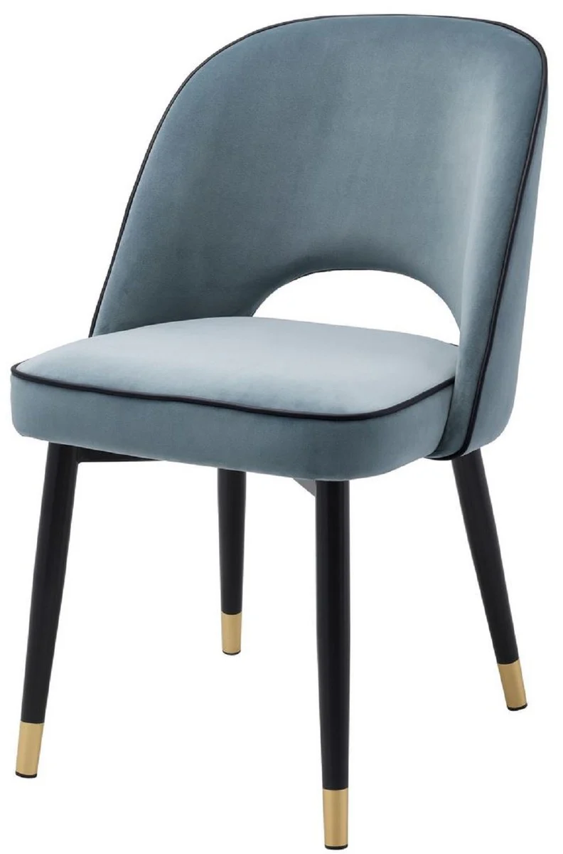 Luxury dining room chair set blue / black / brass 53 x 56 x H. 84 cm - Dining room chairs with elegant velvet fabric - Dining room furniture