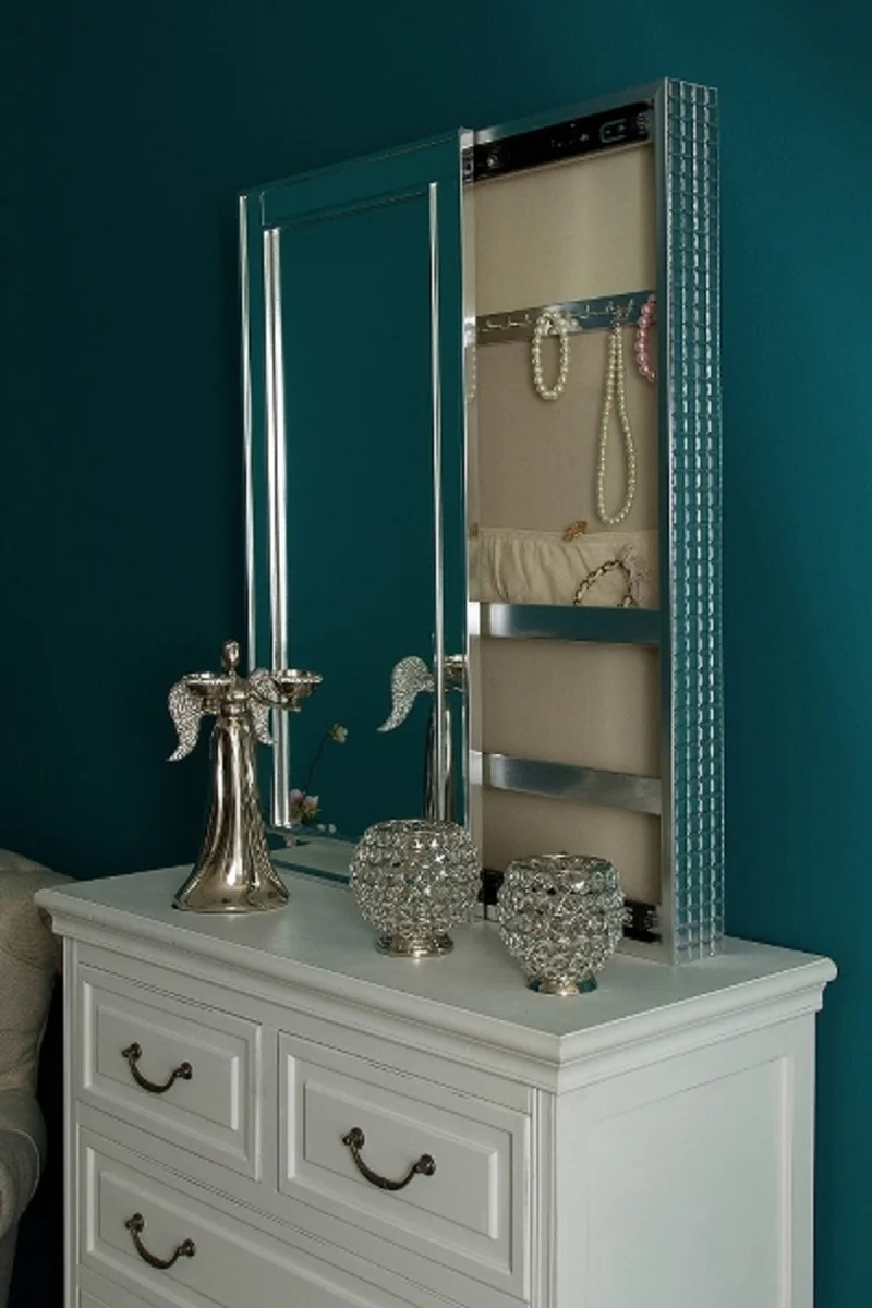 Luxury jewelry cabinet silver 40 x 9 x H. 80 cm - mirror cabinet with mirrored sliding door