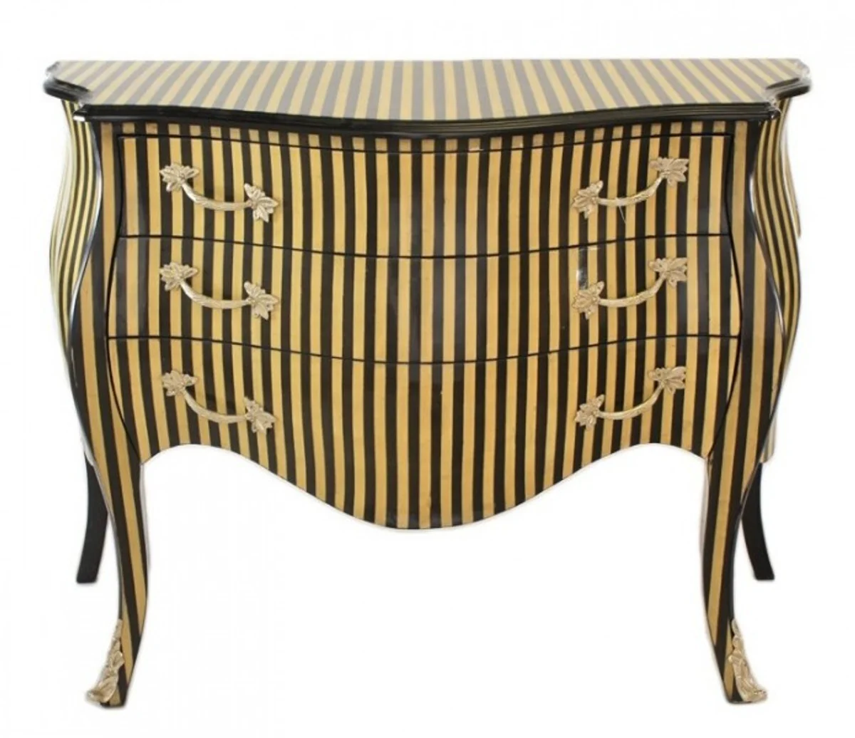 Baroque chest of drawers stripes cream / black - handmade from solid wood - limited edition