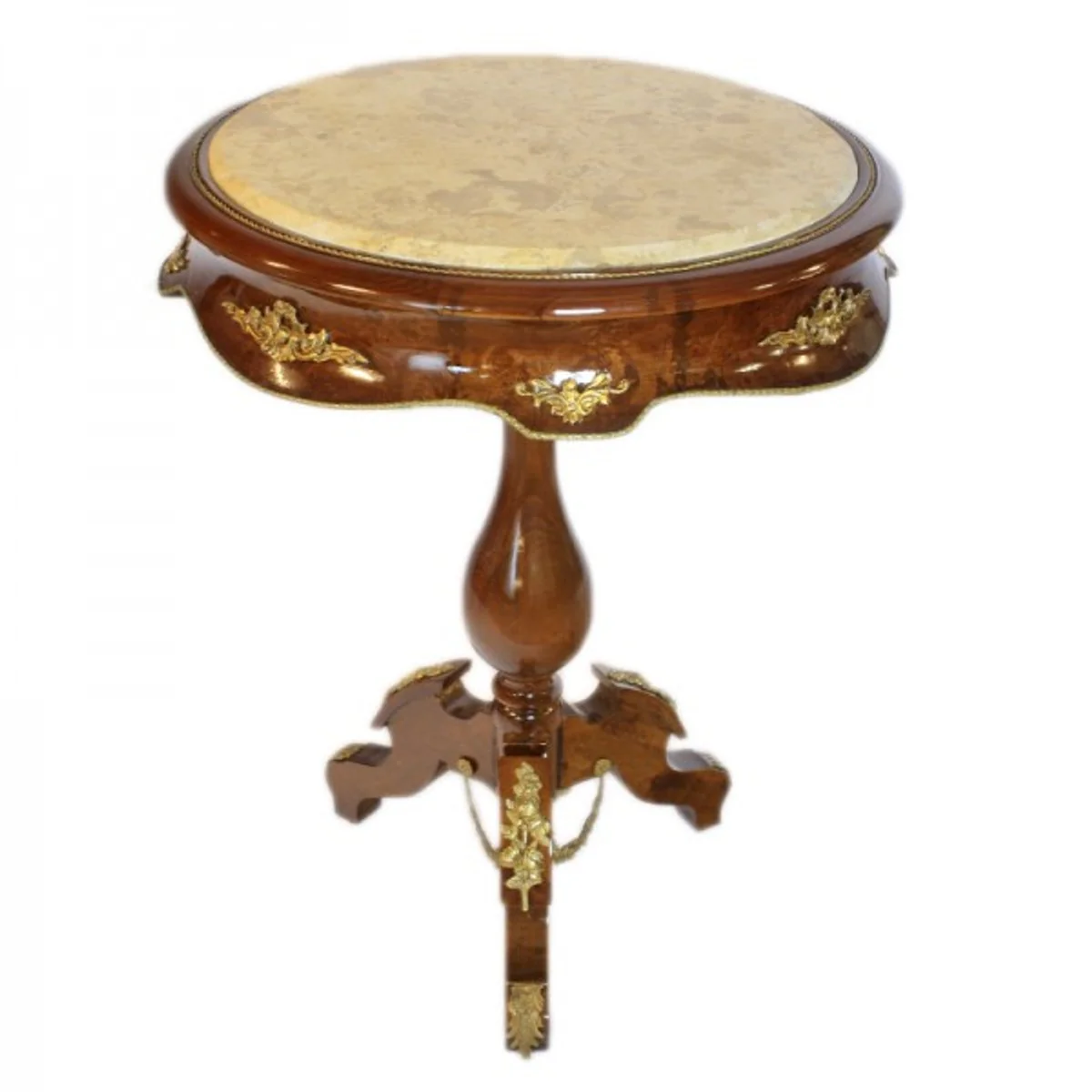 Baroque side table with marble top mahogany / cream / gold H80 x 60cm - Louis XVI antique style table - furniture