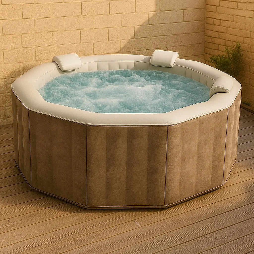 Aufblasbarer Whirlpool 180x180x70 cm, 4 Sitze, achteckige Form, hellbraun/beige FYUPGca359XV
