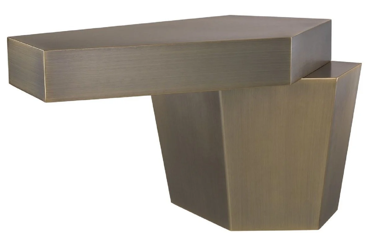 Designer coffee table brass colored 82 x 52 x H. 45 cm - metal living room table with brushed brass surface and cement filling - luxury quality