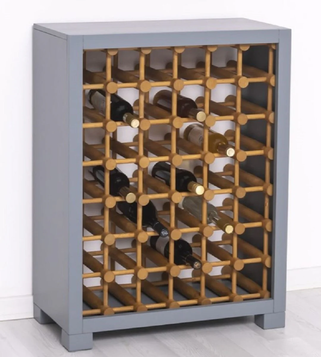 Country house style solid wood wine cabinet gray / natural colors 68 x 35 x H. 68 cm - Solid wood wine rack in country house style - Solid wood bar furniture - Country house style bar furniture