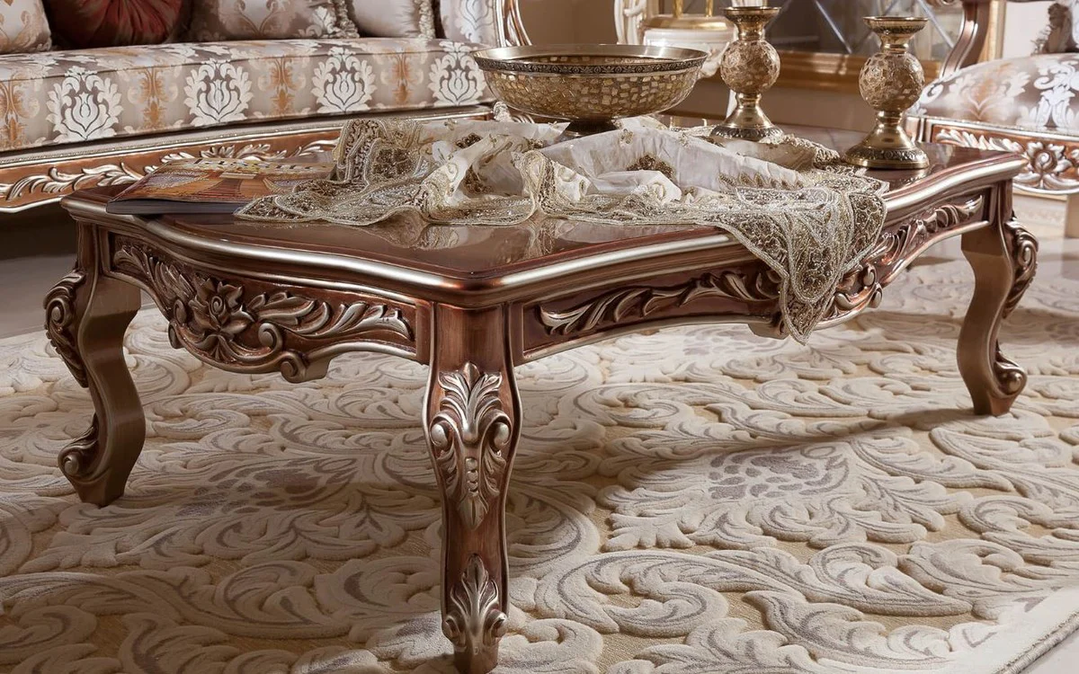Luxury baroque coffee table copper / silver - magnificent living room table in baroque style - baroque living room furniture - noble & magnificent