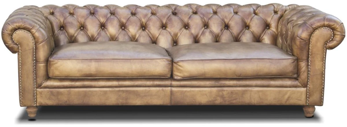 Luxury Chesterfield leather sofa vintage light brown 240 x 100 x H. 80 cm - real leather living room sofa - living room furniture - Chesterfield furniture - luxury furniture - luxury living room furnishings